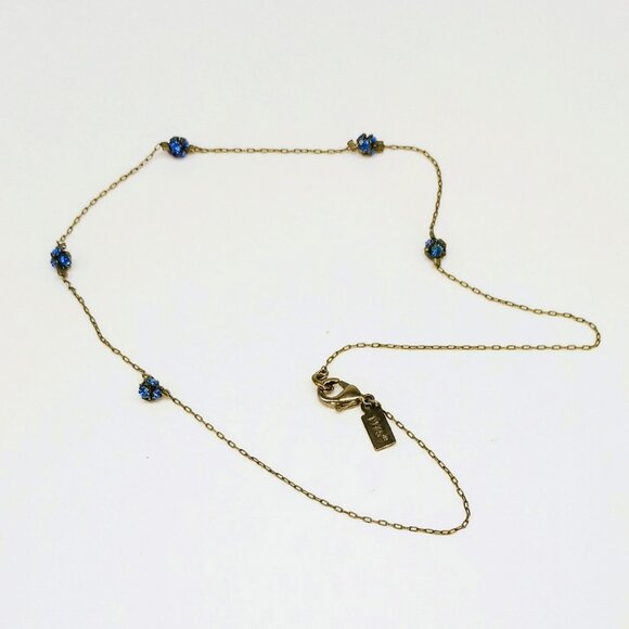 1928 Blue Cluster Bead Station Necklace 16" Dainty Choker Vintage Look - Picture 5 of 8